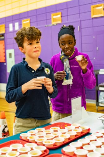 Students at KairosPDX school in Portland, Ore., participate in a taste test, comparing butternut squash soup and roasted butternut squash. Photo by Kayo Okada, FoodCorps