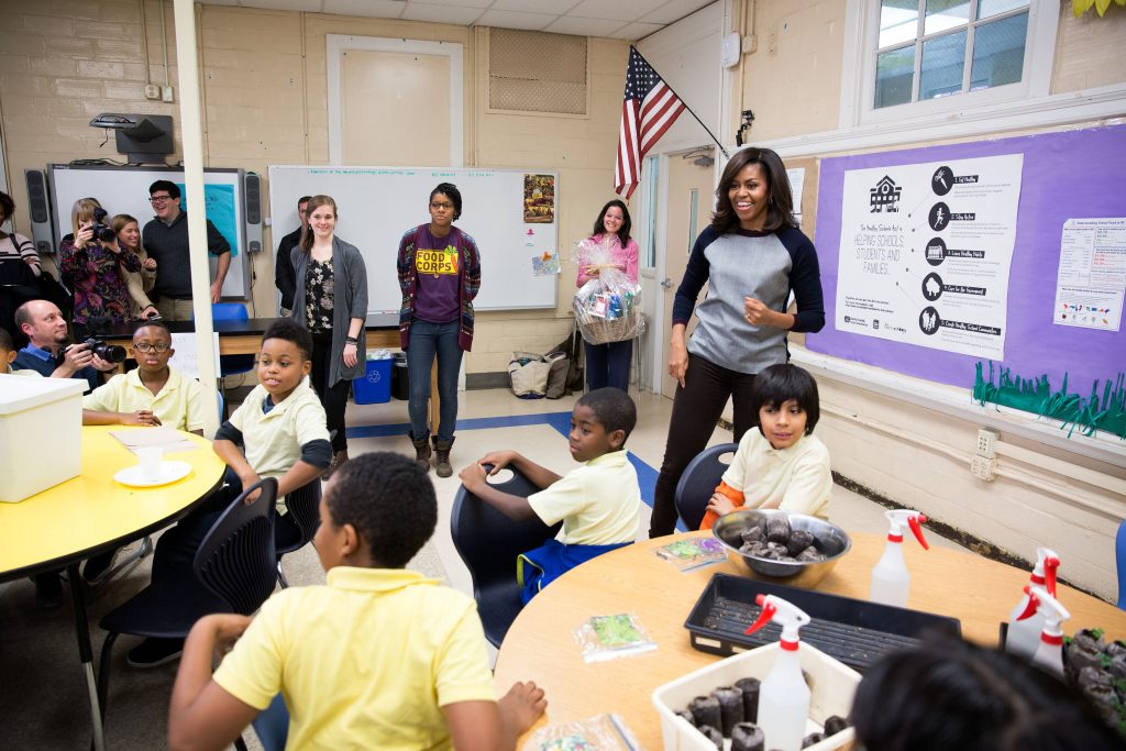 First Lady Michelle Obama Surprises FoodCorps Member Saxon Henderson&#8217;s Garden Class