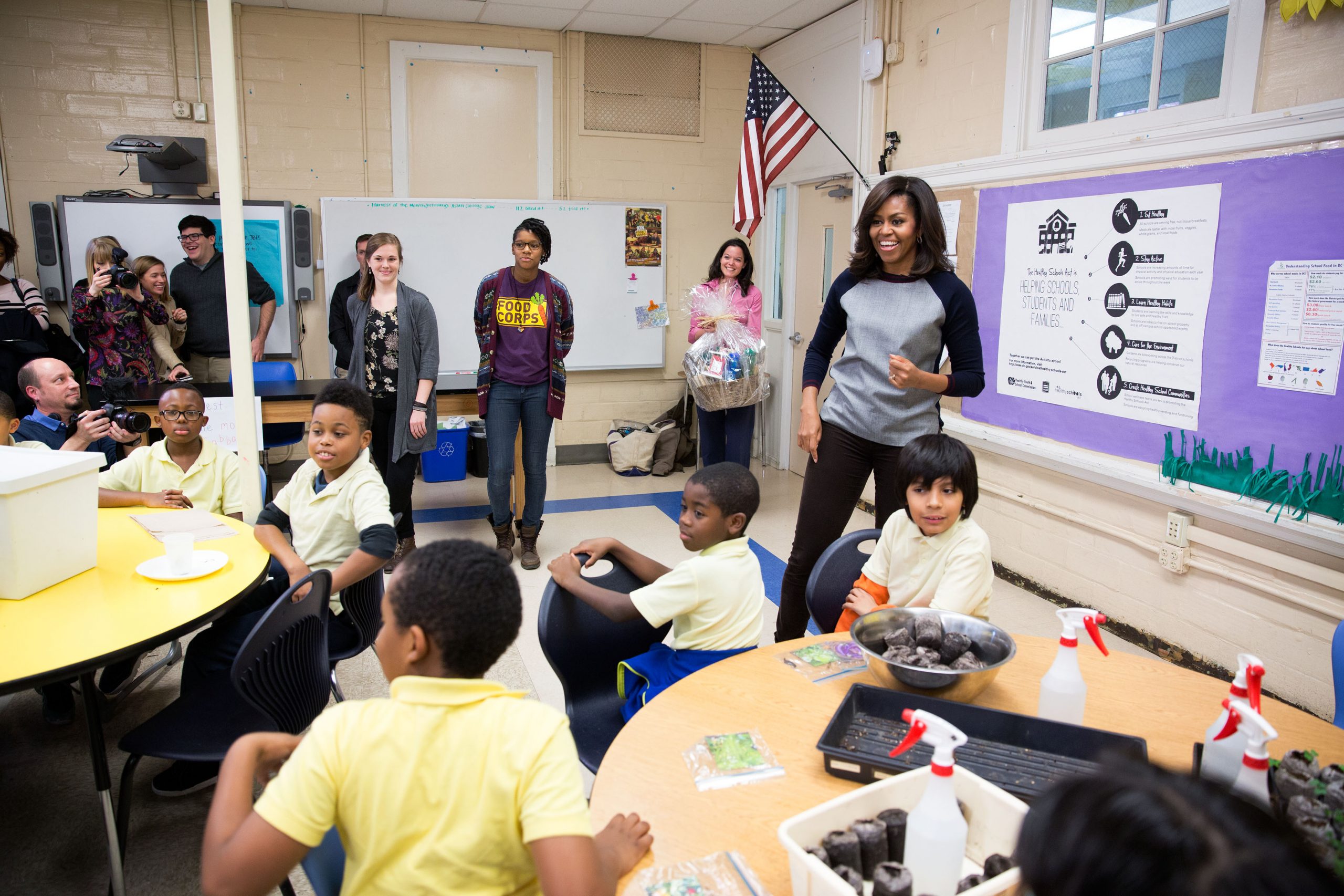 First Lady Michelle Obama Surprises FoodCorps Member Saxon Henderson’s Garden Class