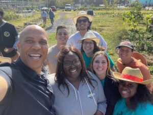 Sen. Cory Booker and FoodCorps friends at Hawthorne Avenue Farm in New Jersey.