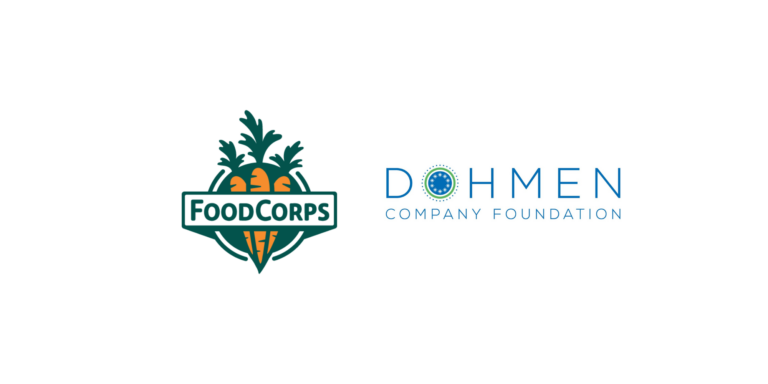 The logos of FoodCorps and the Dohmen Company Foundation