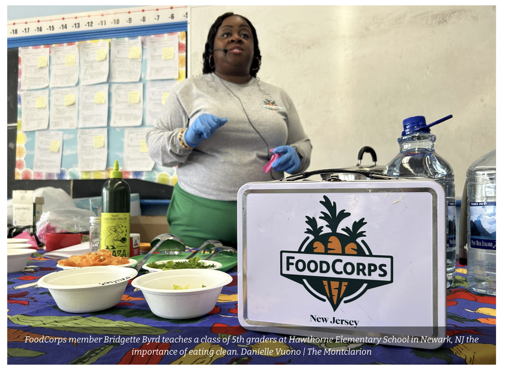 FoodCorps member Bridgette Byrd teaching a class in Newark, New Jersey. News photo by Danielle Vuono of The Monclarion. 