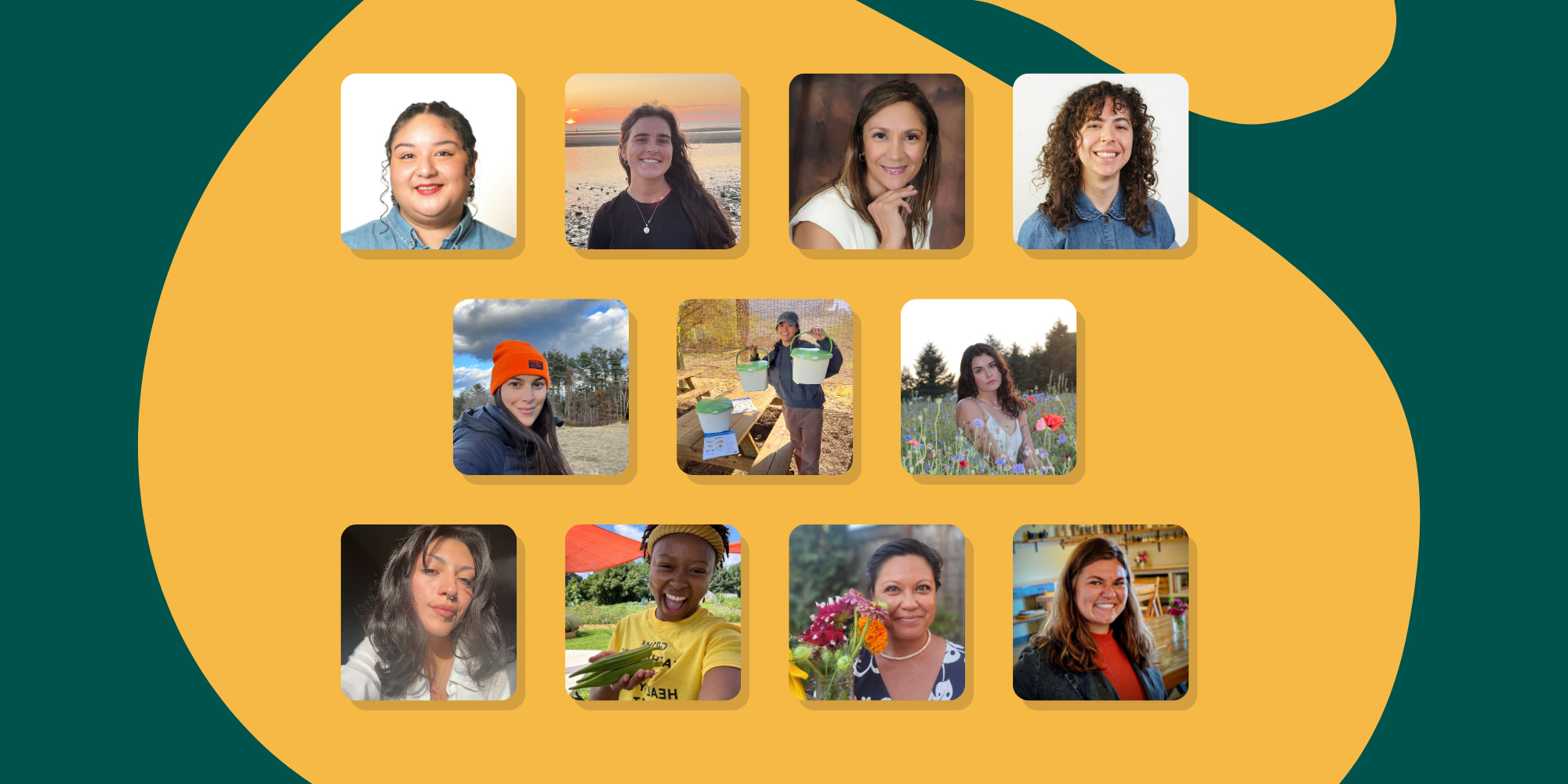 Photos of the 11 Alumni Advocacy Leads on a green and yellow background.