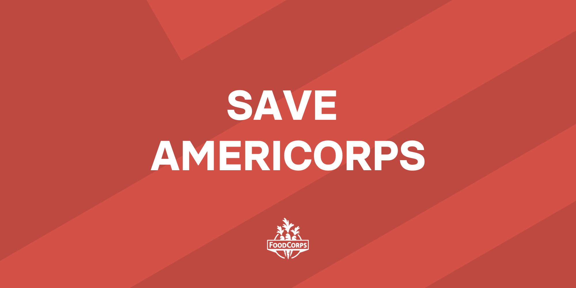 "Save AmeriCorps" in white text on a red textured background