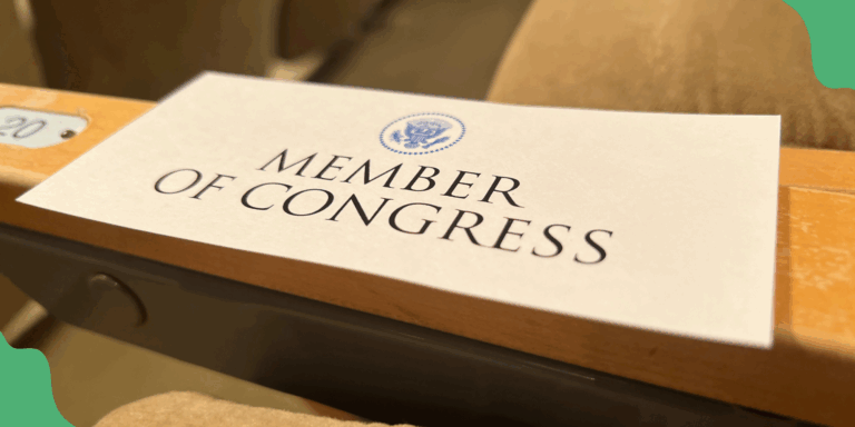 A sign designates a chair for a Member of Congress. Lawmakers are in the process of making decisions around appropriations, or funding different government programs.