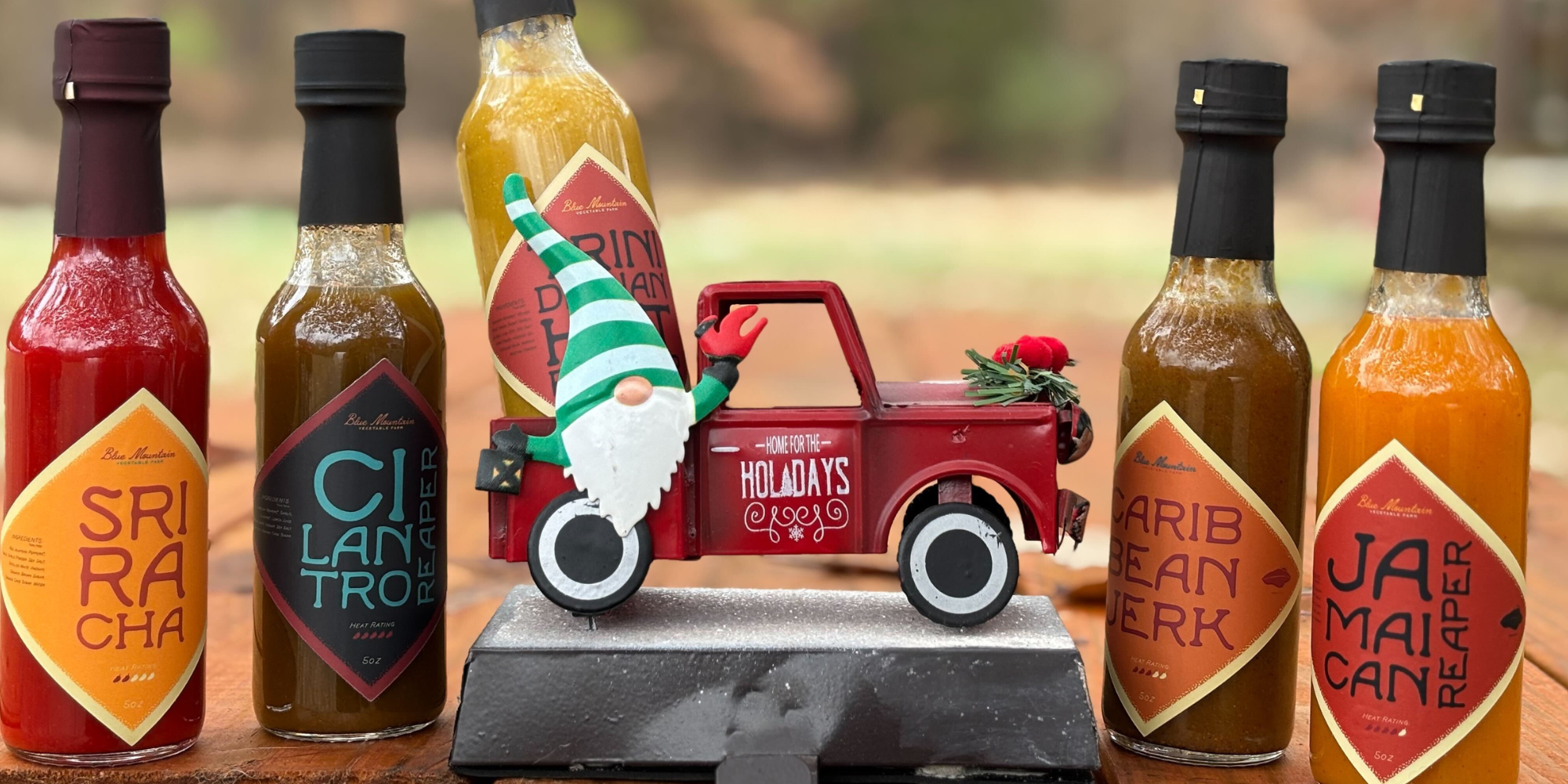 A selection of hot sauces produced by Blue Mountain Vegetable Farm, one of the FoodCorps alum-run small businesses featured.